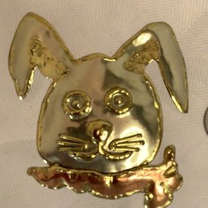 Made in Mexico Metal Bunny Pin with necklace loop. Unique